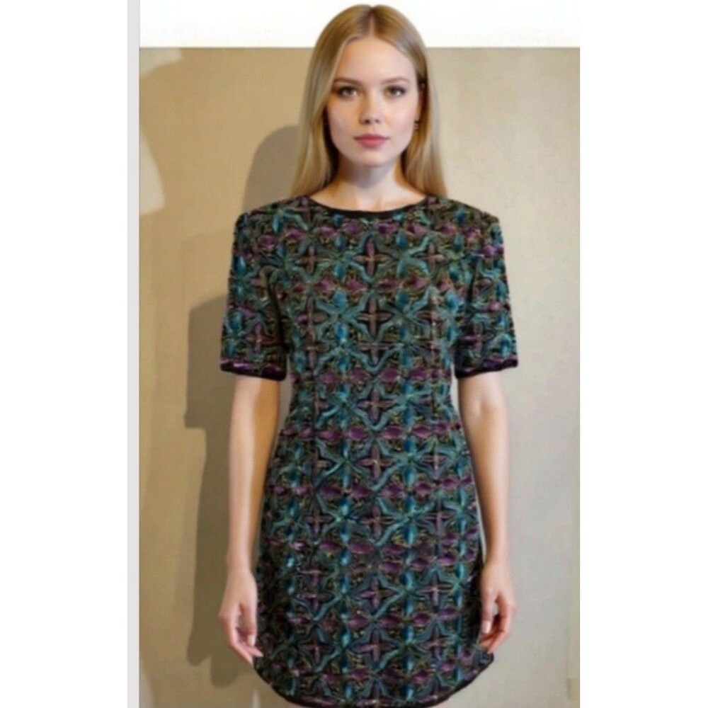 Stenay Sequins Dress Women's Size 10 Beaded Multicolor Knee Length Geometric